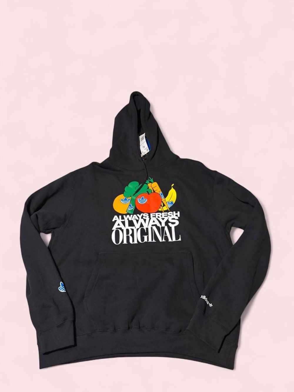 adidas Black Hoodie - always fresh always original with fruit graphics